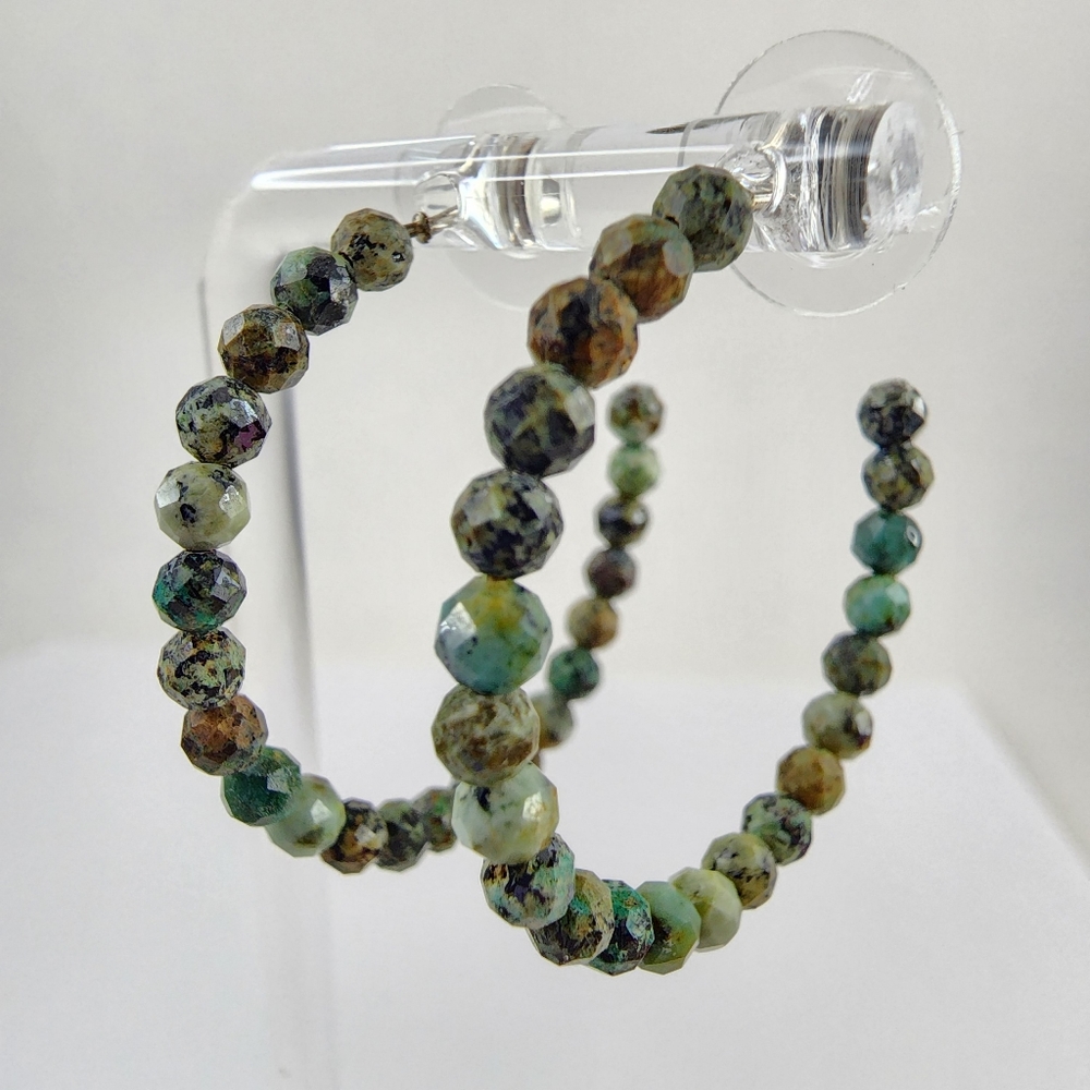 Genuine jasper hoop earrings - sterling silver - artisan hoops - green jasper - Picture 6 of 15